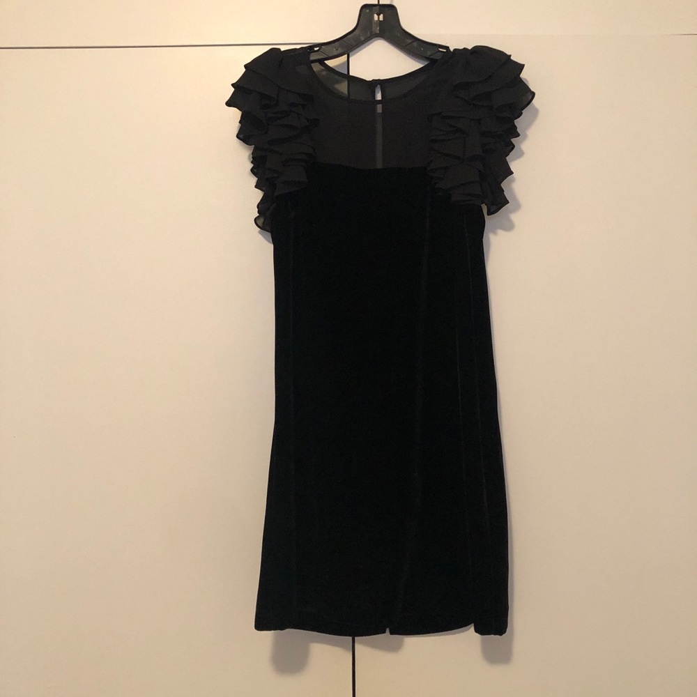Black Velvet Dress with Ruffled Sleeve